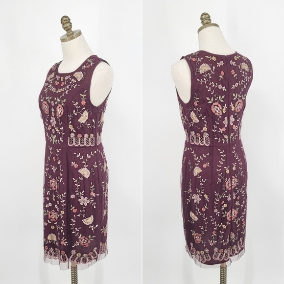 Ranna Gill Floral Embroidered Beaded Sheath Dress Sleeveless Sheer Size 6 - Picture 1 of 13